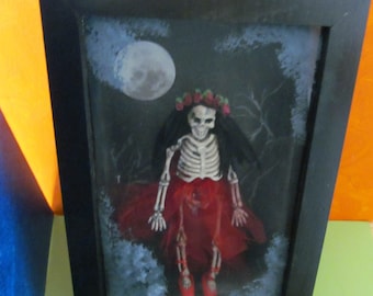 Ballerina Skeleton Diorama Red Shoes Ballet Skeleton Halloween Haunted Decor Goth Ballet Booknook