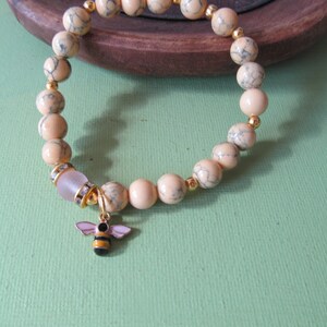 Honey Yellow and Pink Bee Bracelet Stretch Bracelet