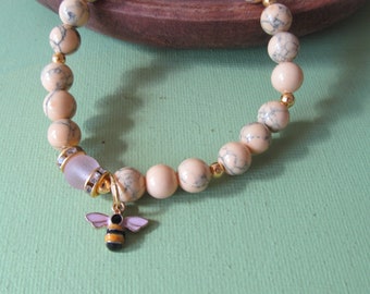 Honey Yellow and Pink Bee Bracelet Stretch Bracelet