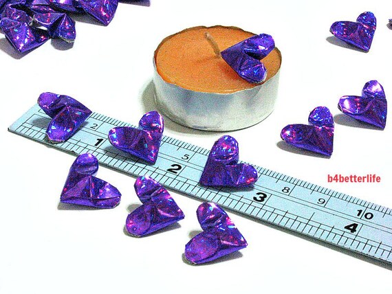 180 枚の紫色のミニサイズの 3D 折り紙ハート LOVE。#FOH-129。(4D