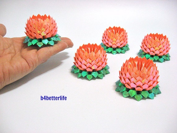 Sale Lot Of 5pcs Orange Color Small Size Origami Lotus Rs Paper Series