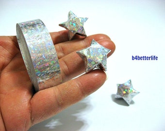 140 Strips of Silver Color DIY Origami Paper Stars Kit For Big Lucky Stars. 50cm x 1.8cm. (4D Glittering paper series). #SPK-175.