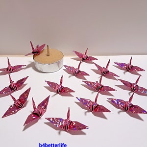 100pcs 1.5" Peach Pink Color Origami Cranes Hand-folded From 1.5"x1.5" Square Paper. (4D Glittering paper series). #FC15-102.