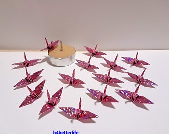 100 grues origami couleur rose pêche de 1,5 po. pliée à la main à partir de papier carré de 1,5 po. x 1,5 po. (série de papiers scintillants 4D). # FC15-102.