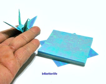 200 Sheets 3" x 3" Blue Color DIY Chiyogami Yuzen Paper Folding Kit for Origami Cranes "Tsuru". (AV paper series). #CRK-54.