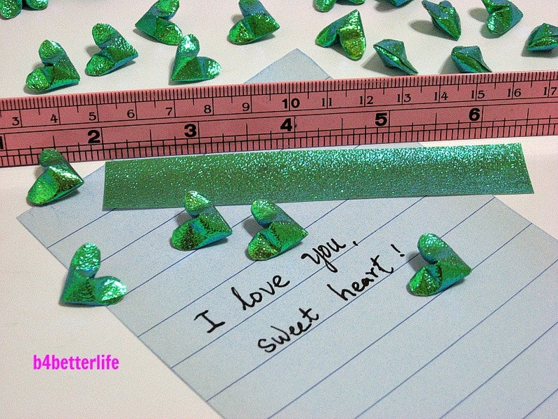 180pcs Green Color Mini Size 3D Origami Hearts LOVE. TX paper series. FOH-136. image 5