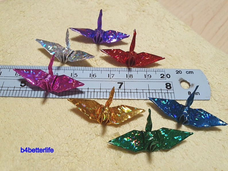 4D Glittering paper series #FC15-05. 100pcs Assorted Colors Origami Cranes Hand-folded From 1.5x1.5 Square Paper.