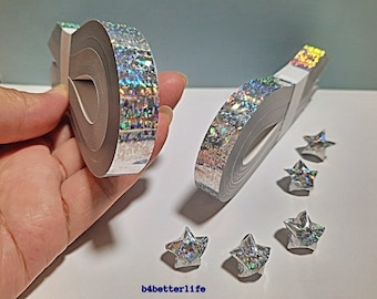 400 Strips Silver Color DIY Origami Lucky Stars Medium Size Paper Folding Kit. 24.5cm x 1.2cm. (4D Glittering Paper Series). #SPK-188.