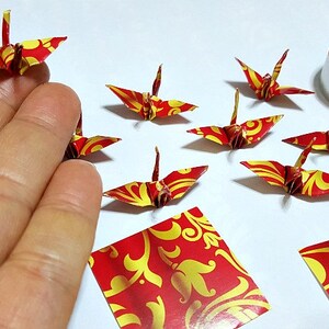 100pcs Red-gold Colored 1.5" Origami Cranes Hand-folded From 1.5"x1.5" Square Paper. (WR paper series). #FC15-42.