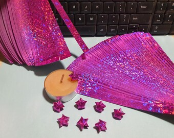 A Pack of 600 Strips Pink Color Tiny Lucky Stars Origami Paper Kits. 16.5cm x 0.8cm. (4D Glittering paper series). #SPK-211.
