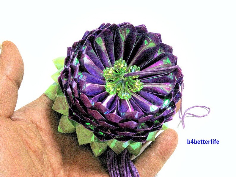 A Piece of Medium Size Purple Color Origami Hanging Lotus. AV paper series. image 2