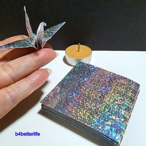 200 Sheets 3" x 3" Silver Color DIY Chiyogami Yuzen Paper Folding Kit for Origami Cranes "Tsuru". (4D Glittering paper series). #CRK-33.