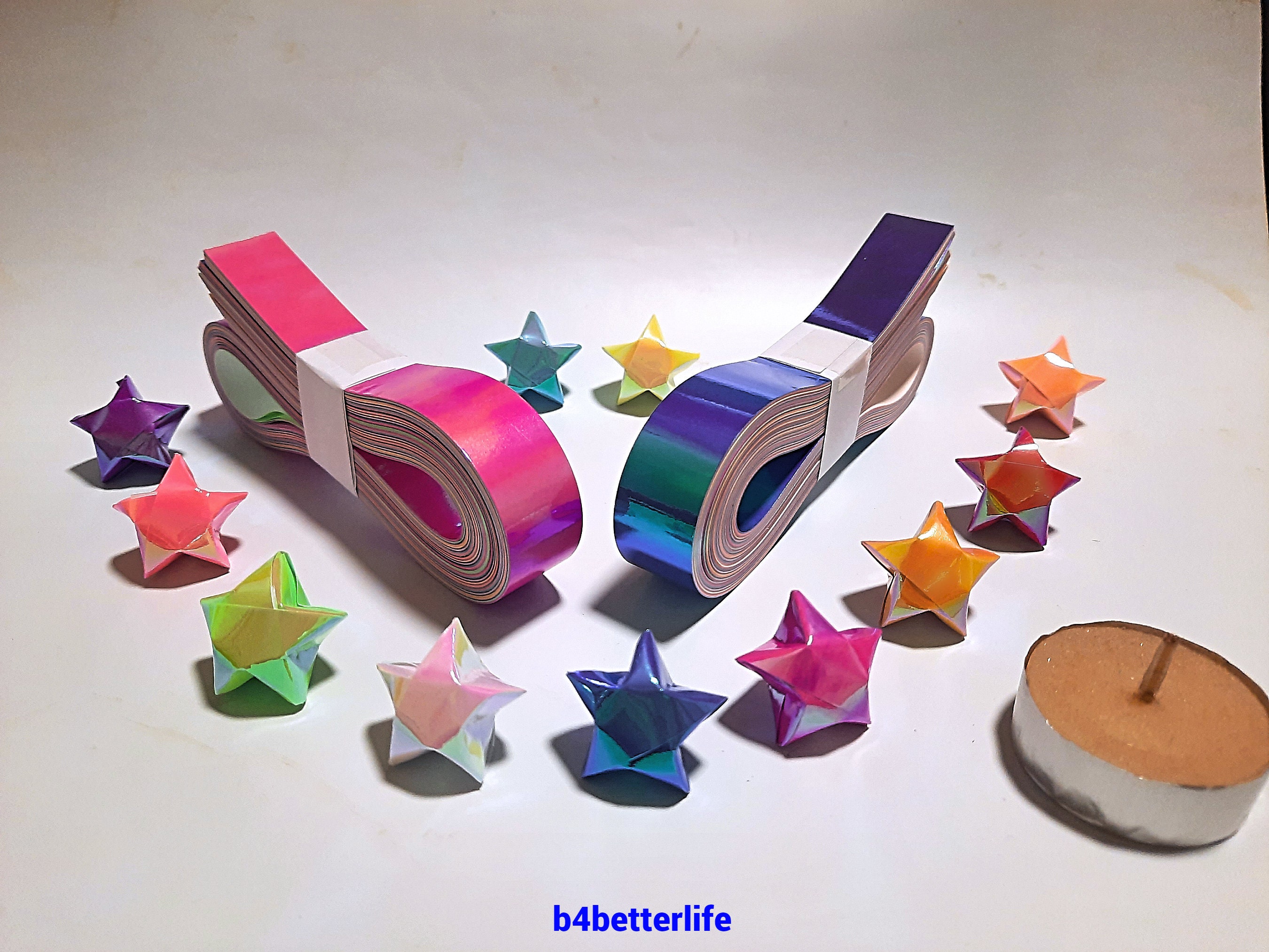 Lucky Star - Strisce di carta pieghevoli a forma di stella, set di strisce colorate per origami fai da te, fatte a mano, strisce di carta pieghevoli per compleanno, San Valentino