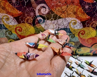 100pcs Multi-colored 3.3cm Wonderland Design Origami Cranes Hand-folded From 3.3cm x 3.3cm Square Paper. (WR paper series). #FCA-72.