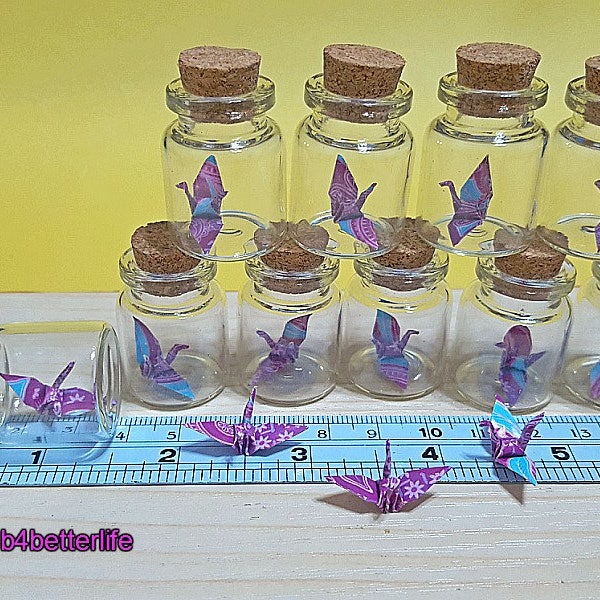 Lot Of 20pcs 1-inch Hand-folded Paper Crane In Mini Glass Bottle With Cork. (WR paper series). #CIB20i.