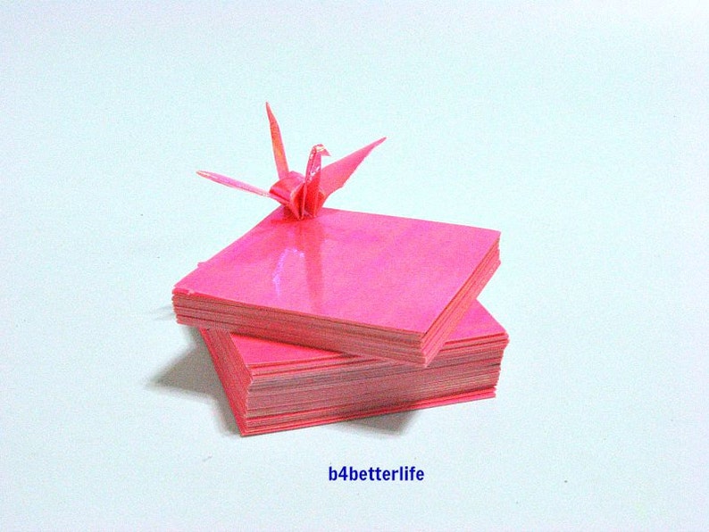 200 Sheets 2 x 2 Pink Color DIY Chiyogami Yuzen Paper Folding Kit for Origami Cranes Tsuru. AV paper series #CRK-26.