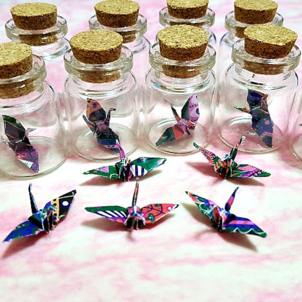 Lot of 20pcs 1-inch Hand-folded Paper Crane In Mini Glass Bottle With Cork. (WR paper series). #CIB20q.