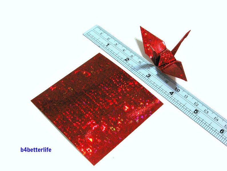 100 Sheets 3 x 3 Red Color DIY Chiyogami Yuzen Paper Folding Kit for Origami Cranes Tsuru. 4D Glittering paper series #CRK-34.
