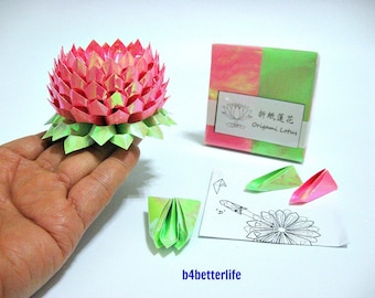 Pack Of 400 sheets Pink Color DIY Origami Lotus Paper Folding Kit for Making 4pcs of Medium Size Lotus. (AV Paper Series). #LPK-07.