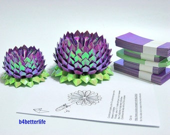 464 sheets Origami Papers For Making 4pcs of Purple Color Paper Lotus in 2 Different Sizes. (AV paper series). #AV464-7.