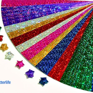 400 Streifen-kleine Lucky Stars Origami Papier Kits. 16,5cmx0,8cm. (4D Glitzernde Papierserie). #SPK-117.