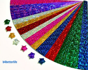 Pack of 400 Strips Tiny Lucky Stars Origami Paper Kits. 16.5cm x 0.8cm. (4D Glittering paper series). #SPK-117.