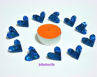 100pcs Blue Color Medium Size 3D Origami Hearts. 'LOVE'. (4D Glittering paper series). #FOH-156.