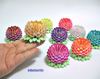 Lot of 9pcs Hand-folded Size Small Origami lotus. (AV Paper Series). #FLT-112.