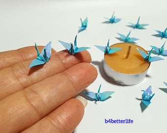 100pcs Blue Color 1-inch Origami Cranes Hand-folded From 1"x1" Square Paper. (AV paper series). #FC1-30.
