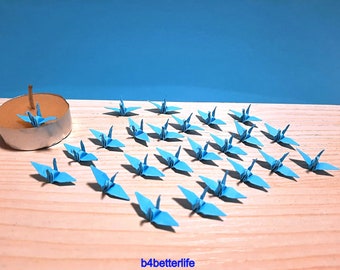 100pcs Blue Color 1-inch Origami Cranes Hand-folded From 1"x1" Square Paper. (KR paper series). #FC1-59.