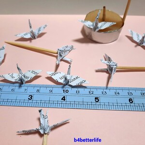 Lot of 20pcs 1.5" English Book Pages Origami Crane Cake Toppers, Cocktail Pickers. (BK paper series). #CP15t. image 6