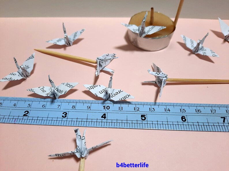 Lot of 20pcs 1.5" English Book Pages Origami Crane Cake Toppers, Cocktail Pickers. (BK paper series). #CP15t. image 6