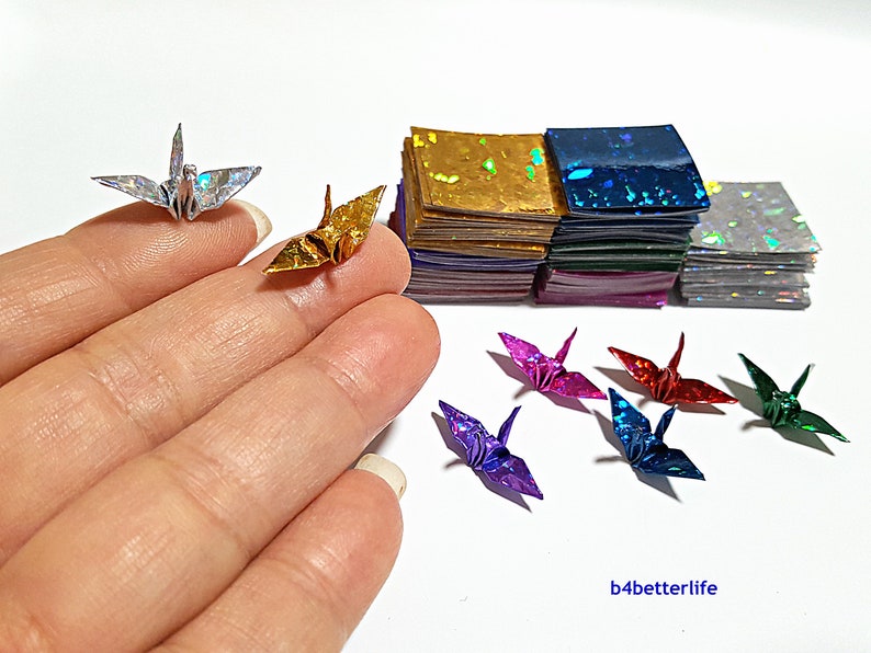 1,000 Sheets Assorted Colors 1-inch Origami Crane Paper Folding Kit. 1 x 1. 4D Glittering paper series. CRK-83. image 1