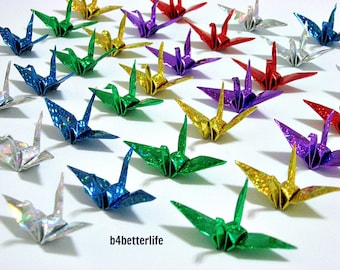Lot van 180 stuks chiyogami-yuzen-origamikraanvogels van 5,5 cm, met de hand gevouwen van vierkant papier van 5,5 x 5,5 cm. (4D-serie glinsterend papier). #FCA-9.