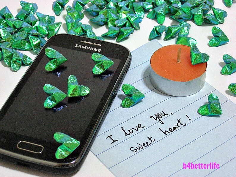 180pcs Green Color Mini Size 3D Origami Hearts LOVE. TX paper series. FOH-136. image 4