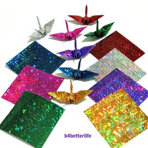 400 Sheets 2" x 2" Assorted Colors DIY Chiyogami Yuzen Paper Folding Kit for Origami Cranes "Tsuru". (4D Glittering paper series). #CRK-63.