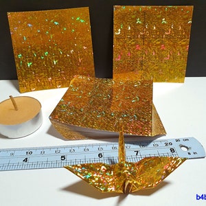 200 Sheets 3 x 3 Gold Color DIY Chiyogami Yuzen Paper Folding Kit for Origami Cranes Tsuru. 4D Glittering paper series. CRK-37. image 3
