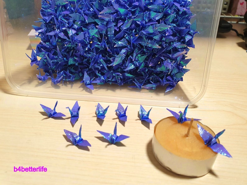 100pcs Dark Blue Color 1-inch Origami Cranes Hand-folded From 1x1 Square Paper. TX paper series. FC1-10. image 4