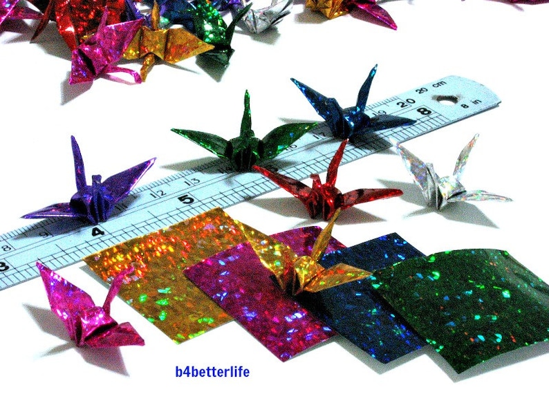 4D Glittering paper series #FC15-05. 100pcs Assorted Colors Origami Cranes Hand-folded From 1.5x1.5 Square Paper.