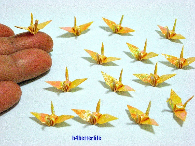 100pcs Yellow Color 1-inch Origami Cranes Hand-folded From 1x1 Square Paper. TX paper series #FC1-09.