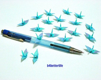 100pcs Blue Color 1-inch Origami Cranes Hand-folded From 1"x1" Square Paper. (AV paper series). #FC1-30.