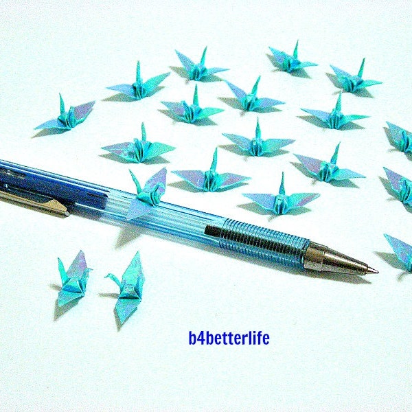 100pcs Blue Color 1-inch Origami Cranes Hand-folded From 1"x1" Square Paper. (AV paper series). #FC1-30.