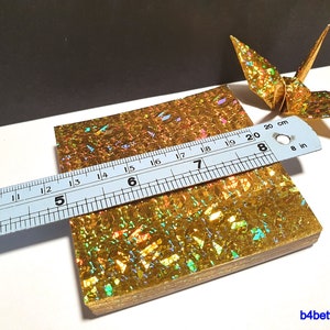 200 Sheets 3 x 3 Gold Color DIY Chiyogami Yuzen Paper Folding Kit for Origami Cranes Tsuru. 4D Glittering paper series. CRK-37. image 5