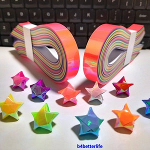 Kit de pliage en papier de taille moyenne, 400 bandes de couleurs assorties, origami, étoiles porte-bonheur à faire soi-même. 24,5 cm x 1,2 cm. (Série papier AV). #SPK-164b.