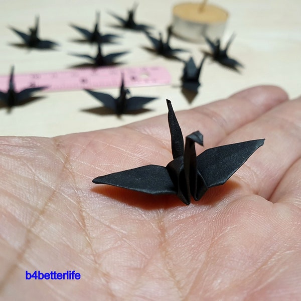 100pcs 1.5" Black Color Origami Cranes Hand-folded From 1.5"x1.5" Square Paper. (KR paper series). #FC15-26.
