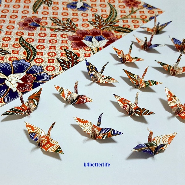 100pcs Multi-colored 1.5" Batik Design Origami Cranes Hand-folded From 1.5"x1.5" Square Paper. (WR paper series). #FC15-50.