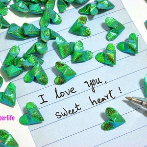 180pcs Green Color Mini Size 3D Origami Hearts LOVE. TX paper series. FOH-136. image 3