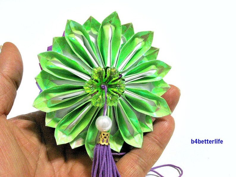 A Piece of Medium Size Purple Color Origami Hanging Lotus. AV paper series. image 3