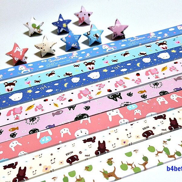 Verpakking van 440 strips DIY Origami Lucky Stars Paper Folding Kit. 26cm x 1,2cm. (XT Paper Serie). #HLX01.