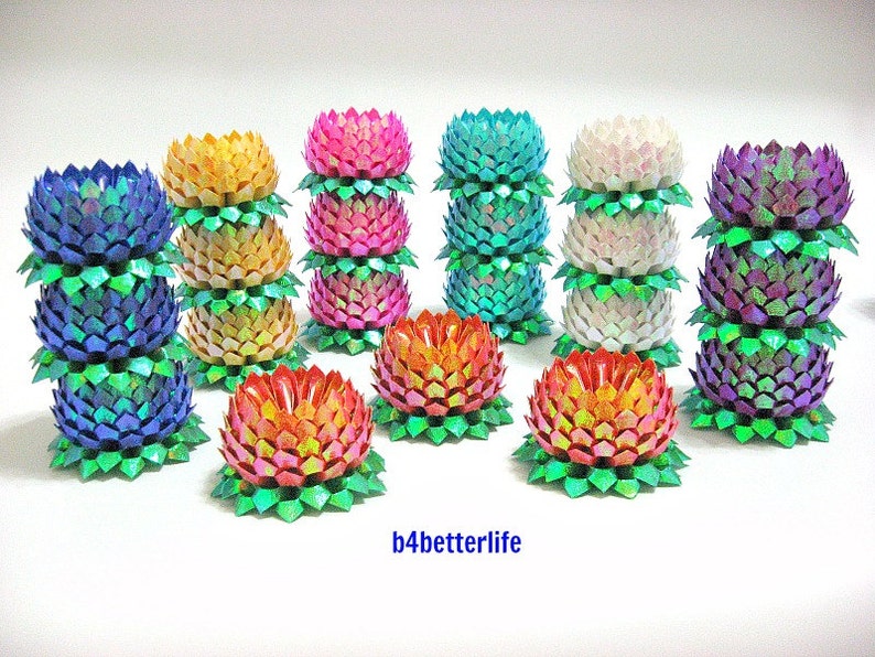 TX paper series FLT-30. Lot of 21pcs Small Size Origami Lotus In Assorted Colors.